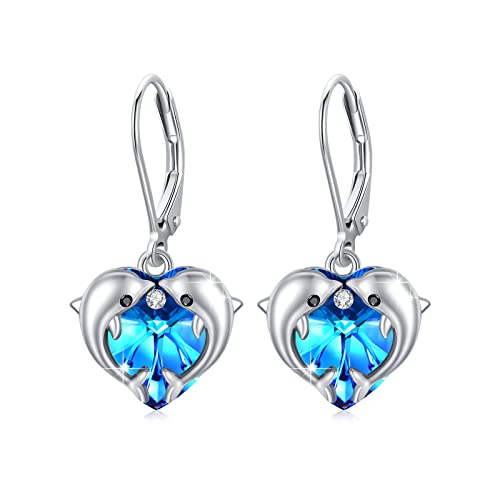 Delfin Ohrringe Damen 925 Sterling Silber Herz Ohrringe mit Blau Kristall Ohrhänger Delfin Hängend Ohrringe Tier Ohrringe Delfin Schmuck für Mutter Mama Ehefrau Muttertagsgeschenk Damen Frauen von MEDWISE