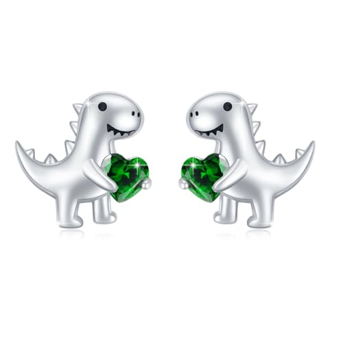 Dinosaurier Ohrringe Mädchen 925 Sterling Silber Dinosaurier Ohrstecker mit Dunkelgrün Herz Zirkonia Ohrringe Tier Ohrringe Schmuck Weihnachts Geschenke Hypoallergen für Frauen Kinder Tochter von MEDWISE