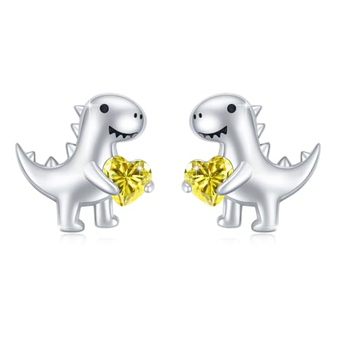 Dinosaurier Ohrringe Mädchen 925 Sterling Silber Dinosaurier Ohrstecker mit Gelb Herz Zirkonia Ohrringe Tier Ohrringe Dino Ohrringe Schmuck Geschenke Hypoallergen für Frauen Kinder Tochter Weihnachts von MEDWISE