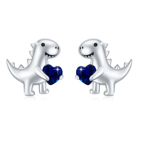 Dinosaurier Ohrringe Mädchen 925 Sterling Silber Dinosaurier Ohrstecker mit Navy Blau Herz Zirkonia Ohrringe Tier Ohrringe Dino Ohrringe Schmuck Geschenke Hypoallergen für Frauen Kinder Tochter von MEDWISE