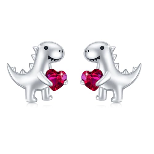 Dinosaurier Ohrringe Mädchen 925 Sterling Silber Dinosaurier Ohrstecker mit Rosa Herz Zirkonia Ohrringe Tier Ohrringe Dino Ohrringe Schmuck Geschenke Hypoallergen für Frauen Kinder Tochter Weihnachts von MEDWISE