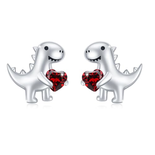 Dinosaurier Ohrringe Mädchen 925 Sterling Silber Dinosaurier Ohrstecker mit Rot Herz Zirkonia Ohrringe Tier Ohrringe Dino Ohrringe Schmuck Geschenke Hypoallergen für Frauen Kinder Tochter Nichte von MEDWISE