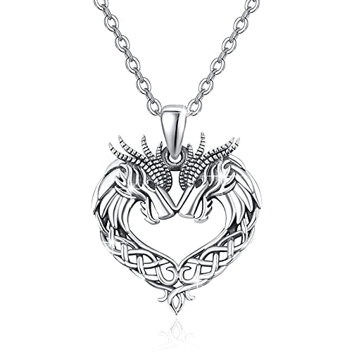 MEDWISE Drachen Halskette 925 Sterling Silber Keltischer Knoten Doppel Drachen Halskette Herz Drachen Anhänger Schmuck Geschenke für Frauen Mädchen von MEDWISE