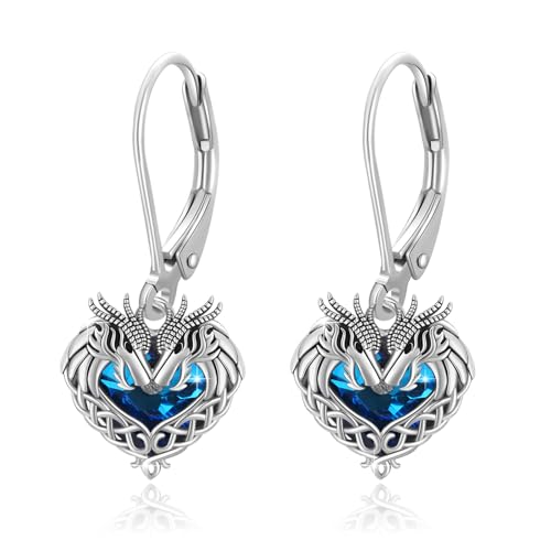 Drachen Ohrringe 925 Sterling Silber Drachen Herz Ohrringe Drachen Hängend Kristall Ohrhänger Keltischer Knoten Tier Ohrringe Drachen Schmuck für Damen Mädchen Frauen Ehefrau Mutter Weihnachts von MEDWISE