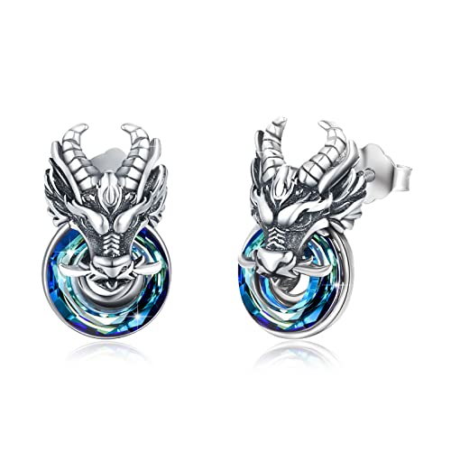 Drachen Ohrringe 925 Sterling Silber Drachen Ohrstecker Kristall Ohrringe Tier Ohrringe Drachen Schmuck für Unisex Herren Mädchen Damen Teenager Geschenk von MEDWISE