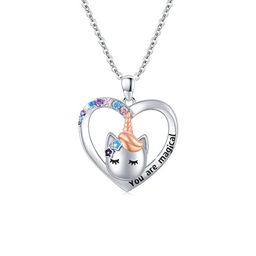 MEDWISE Einhorn Kette Mädchen 925 Sterling Silber Herz Halskette Einhorn Anhänger Blume Halskette Einhorn Schmuck Geschenke für Mutter Mama Ehefrau Tochter Kinder Frauen Mutter Nichte von MEDWISE