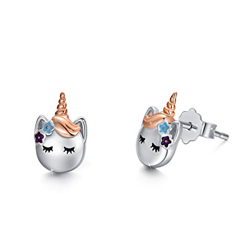 Einhorn Ohrringe Mädchen 925 Sterling Silber Einhorn Ohrstecker Süß Blume Einhorn Schmuck Geschenke für Kinder Tochter Frauen von MEDWISE