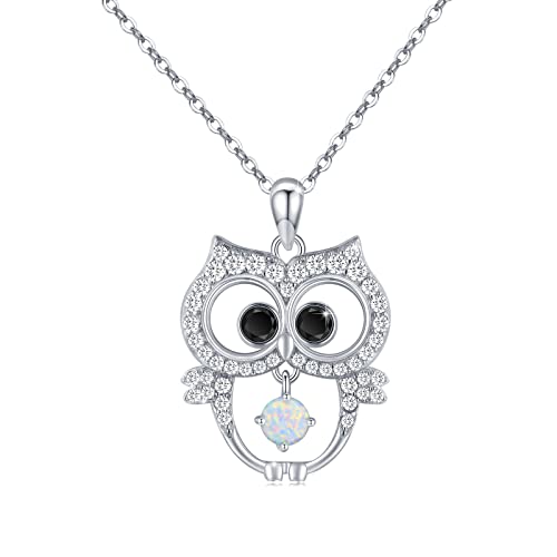 Eule Kette Damen 925 Sterling Silber Opal Kette Tiere Halskette Eule Anhänger 5A Zirkon Halskette Opal Eule Schmuck für Mutter Mama Frauen Tochter Mädchen Frau Eulen Geschenk Muttertagsgeschenk von MEDWISE
