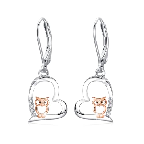 Eulen Ohrringe 925 Sterling Silber Herz Ohrringe Hängend Roségold Eulen Tropfen Ohrringe Eulen Schmuck Geschenk Hypoallergener Ohrringe für Mädchen Damen Ehefrau Mutter Frauen Muttertagsgeschenk von MEDWISE