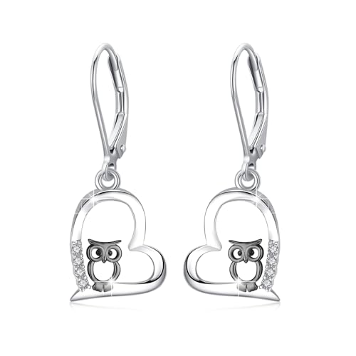 Eulen Ohrringe 925 Sterling Silber Herz Ohrringe Hängend Schwarz Eulen Tropfen Ohrringe Eulen Schmuck Geschenk Hypoallergener Ohrringe für Mädchen Damen Ehefrau Mutter Frauen Weihnachts Geschenk von MEDWISE