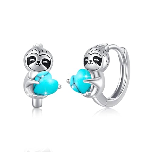 Faultier Creolen Ohrringe Mädchen 925 Sterling Silber Mit Herz Türkis Tier Schmuck Geschenke für Kinder Tochter Damen Mutter Freundin Geburtstag von MEDWISE