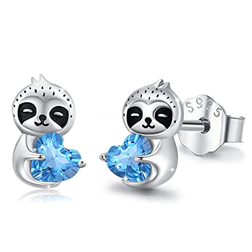 Faultier Ohrstecker Mädchen 925 Sterling Silber Faultier Ohrringe mit Blaue Herz Zirkonia Tier Ohrstecker Schmuck Geschenke Weihnachts für Frauen Kinder von MEDWISE