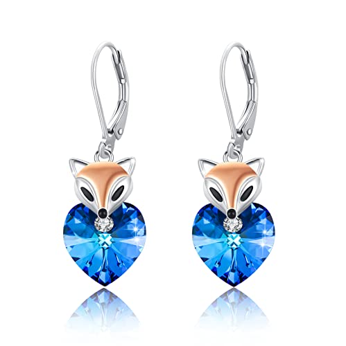 MEDWISE Fuchs Ohrringe Damen 925 Sterling Silber Herz Kristall Hängend Kristall Ohrhänger Fuchs Schmuck Geschenk für Mutter Mama Muttertagsgeschenk Ehefrau Mädchen Freundin Tochter Geschenk von MEDWISE
