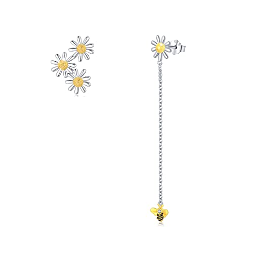 Gänseblümchen hängend Ohrringe 952 Sterling Silber Biene Ohrstecker Gänseblümchen Schmuck Geschenke für Frauen Mädchen von MEDWISE