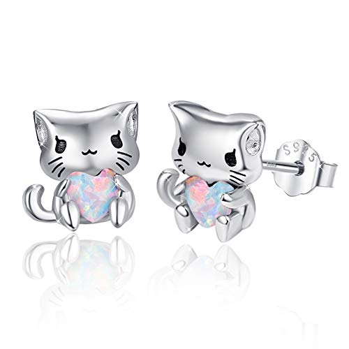 Katze Ohrstecker Mädchen 925 Sterling Silber Katze Ohrringe Niedliche Tier Katze Schmuck Geschenke für Frauen Mädchen Teenager von MEDWISE