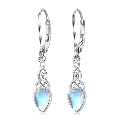 Damen Mondstein hängend Ohrringe 925 Sterling Silber Mondstein Herz Ohrstecker Keltischer Knoten Ohrringe Schmuck Geschenk für Frauen Mädchen von MEDWISE