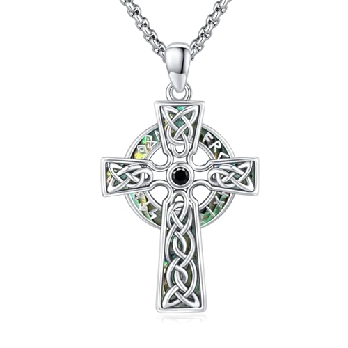 MEDWISE Keltisches Halskette 925 Sterling Silber ViKing Kreuz Kette Kreuz Abalone Muschel Anhänger Wikinger Keltisches Kette Keltisches Anhänger Amulett Schmuck für Herren Jungen Sohn Damen von MEDWISE