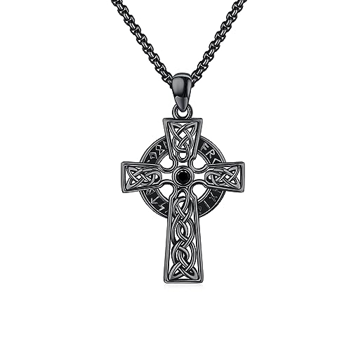 Herren Schwarz Kette 925 Sterling Silber ViKing Kreuz Kette Keltisches Kreuz Anhänger Keltisches Wikinger Kette Keltischer Anhänger Schwarz Keltischer Schmuck für Herren Sohn Jungen Männer von MEDWISE