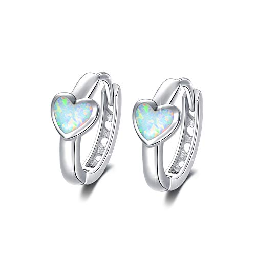 Creolen Ohrringe Mädchen, 925 Sterling Silber Kleine Creolen Ohrringe Opal Ohrringe Herz Kreis Ohrringe Schmuck Geschenk für Damen Mädchen Mutter Mama Kinder von MEDWISE