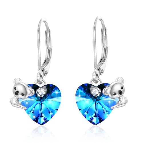 MEDWISE Koala Ohrringe Mädchen 925 Sterling Silber Koala Herz Ohrringe Hängend Damen Ohrringe Kristall Ohrhänger Schmuck für Mädchen Ehefrau Freundin Tochter Mutter Geburtstags Geschenke von MEDWISE