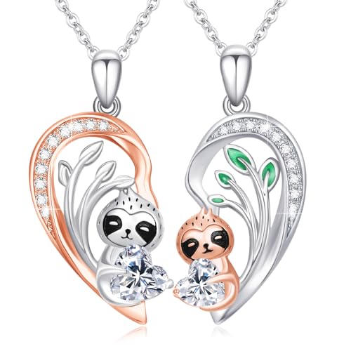 MEDWISE 2 Stück Faultier Halskette 925 Sterling Silber Kette Herz Lebensbaum Anhänger Kette BFF Kette Schmuck Geschenke für Mutter Frauen Tochter Geburtstag von MEDWISE