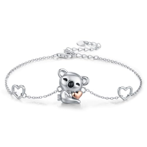 MEDWISE 925 Sterling Silber Koala Armband mit Roségold-Herz Verstellbare Armbänder 7+2 Zoll Tier Armbändchen Koala Schmuck für Damen Frauen Mädchen Tochter Mama Geburtstagsgeschenk Weihnachts von MEDWISE