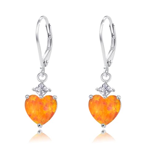 MEDWISE 925 Sterling Silber Liebes Ohrringe Orange Opal Ohrringe Herz Ohrringe Tropfen Ohrringe für Frauen Frauen Kinder Mutter von MEDWISE