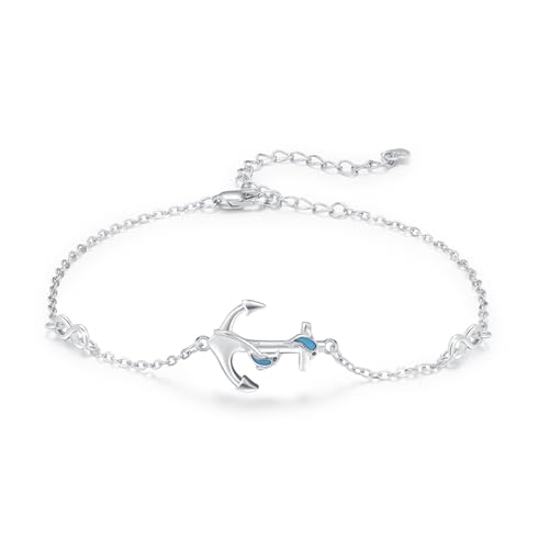 MEDWISE Anker Armband 925 Sterling Silber Anker Delfin Verstellbare Armreif Schmuck für Mutter Mama Ehefrau Frauen Mädchen mit Geschenkbox von MEDWISE