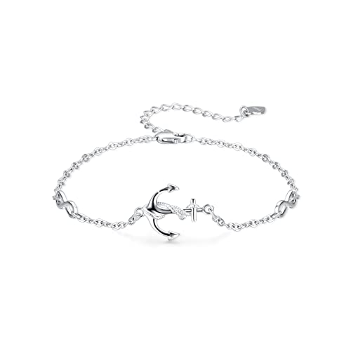 MEDWISE Anker Fußkettchen 925 Sterling Silber Unendlichkeit Anker Fußkettchen Damen Fußkette Armkette Nautisches Schmuck Fussketterl für Mutter Mama Muttertagsgeschenk Damen Mädchen Ehefrau Freundin von MEDWISE