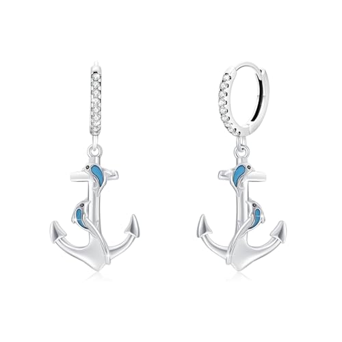 MEDWISE Anker Ohrringe 925 Sterling Silber Delfin Tropfen Creolen Mädchen Ohrringe Anker Anhänger Schmuck für Damen Frauen Mädchen Kinder Freundin Geburtstags Geschenke von MEDWISE