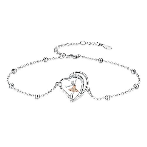 MEDWISE Ballerina Fußkettchen 925 Sterling Silber Herz Fußkettchen Damen Fußkette Armkette Tänzerin Schmuck Fussketterl für Damen Mädchen Ehefrau Mutter Geburtstag Geschenk Weihnachten von MEDWISE