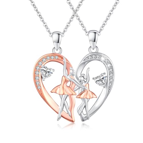 MEDWISE Ballerina Herz Halskette 925 Sterling Silber Kette Tochter Mutter Ballerina Anhänger Kette BFF Kette 2 Stück Schmuck Geschenke für Mutter Frauen Mama Tochter Damen Partner Geburtstag（2 pcs） von MEDWISE