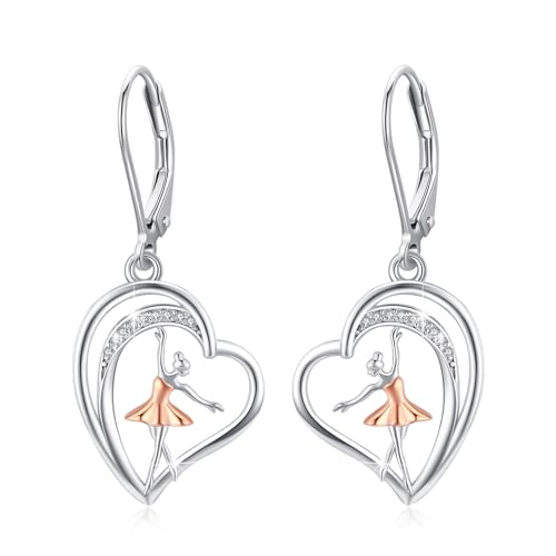 MEDWISE Ballerina Ohrringe S925 Sterling Silber Herz Ballett Anhänger Tropfen Ohrringe Ballerina Schmuck für Damen Ballerina Tänzerin Mädchen Freundin Mutter Frauen Tochter Geburtstag Geschenke von MEDWISE