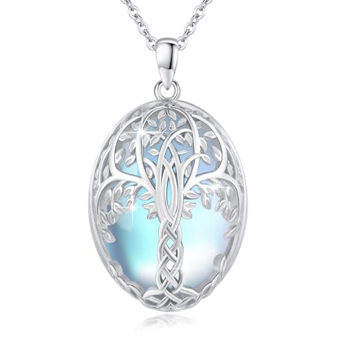 MEDWISE Baum des Lebens Halskette 925 Sterling Silber Groß Mondstein Mondstein Lebensbaum Anhänger Schmuck für Damen Mutter Mama Freundin Ehefrau von MEDWISE