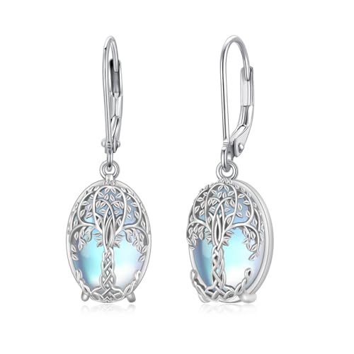 MEDWISE Baum des Lebens Ohrringe 925 Sterling Silber Groß Mondstein Mondstein Lebensbaum Ohrringe Hängend Anhänger Schmuck für Damen Mutter Mama Freundin Ehefrau von MEDWISE