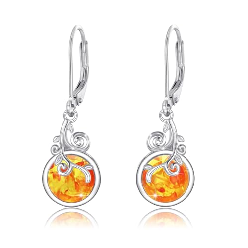 MEDWISE Bernstein Ohrringe S925 Sterlingsilber Ranke 8mm Bernstein Ohrhänger Schmuck Hypoallergenefür Frauen Ehefrau Freundin Tochter Geburtstagsgeschenk von MEDWISE