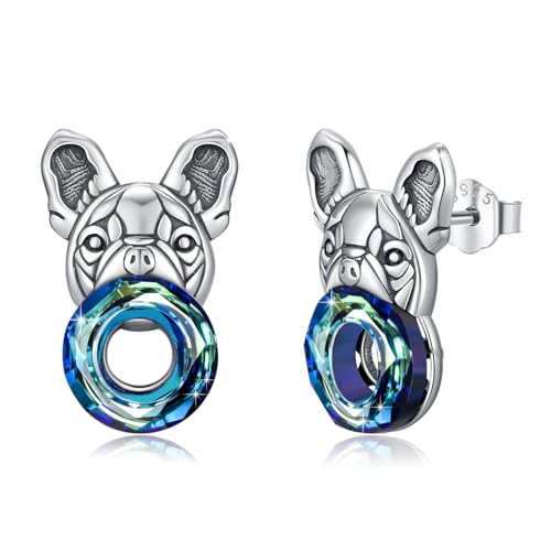 MEDWISE Bulldogge Ohrstecker - 925 Sterling Silber Französische Bulldogge Kristall Ohrringe Tier Schmuck für Unisex, Herren, Freundin, Mädchen, Damen Geschenk von MEDWISE