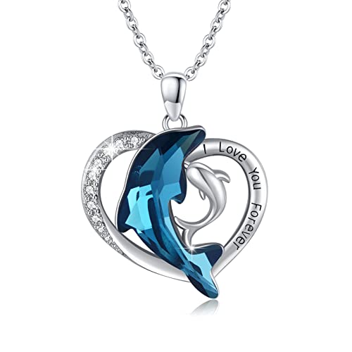 MEDWISE Delfin Halskette 925 Sterling Silber Herz Delphin Kette Anhänger mit Kristall Delphin Schmuck Geschenk für Damen Mutter Mama Frauen Mädchen Tochter Ehefrau Muttertagsgeschenk von MEDWISE