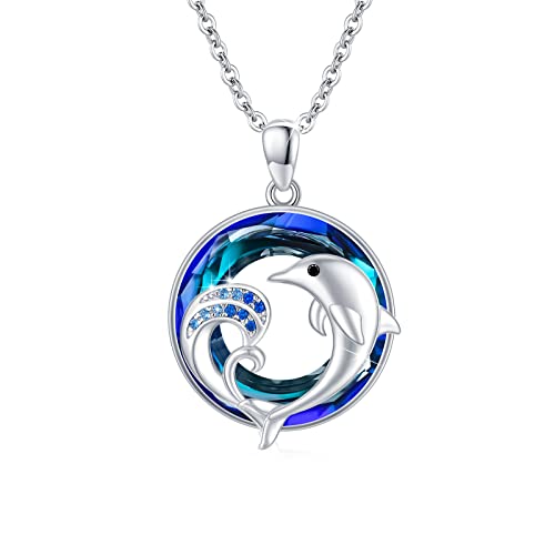 MEDWISE Delphin Kette Damen 925 Sterling Silber Kristall Delfin Anhänger Halsketten Ozean Schmuck Geburtstagsgeschenk für Mutter Frauen Mädchen Frau von MEDWISE