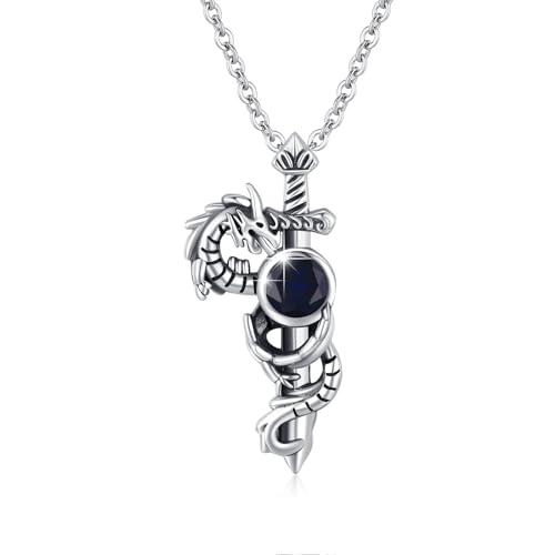 MEDWISE Drachen Kette 925 Sterling Silber Dolch Kette Drachen Anhänger Drachen Schmuck für Damen Jungen Teenager Geschenke von MEDWISE