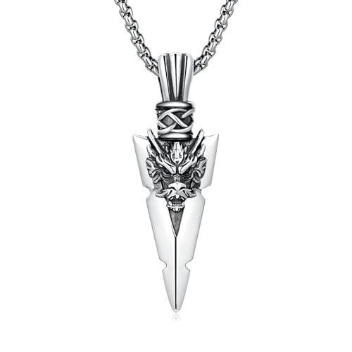 MEDWISE Drachen Halskette 925 Sterling Silber Kette Drachen Herren Pfeilspitze Kette Keltisches Anhänger Amulett Schmuck für Herren Männer Jungen Damen Geschenke 20+2'' Edelstahlkette von MEDWISE