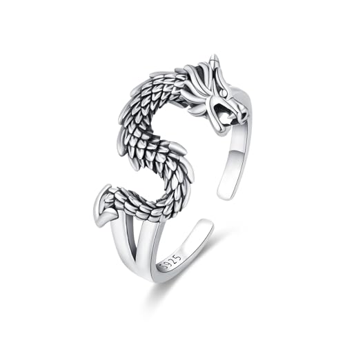 MEDWISE Drachen Ring 925 Sterling Silber Drachen Ringe Einstellbar Offener Ring Gothic ringe Drachen Schmuck Retro Geschenke für Damen Herren Sohn Teenager Mädchen Geschenk von MEDWISE