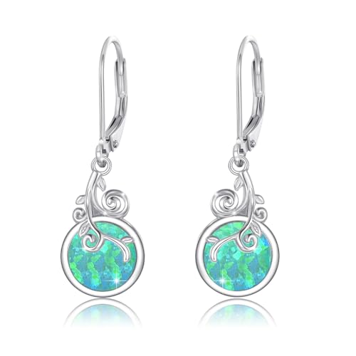 MEDWISE Opal Ohrringe Damen S925 Sterling Silber Ranke Dunkelgrün Opal Hängend Schmuck Hypoallergenefür Frauen Ehefrau Freundin Tochter Geburtstagsgeschenk Jahrestag von MEDWISE