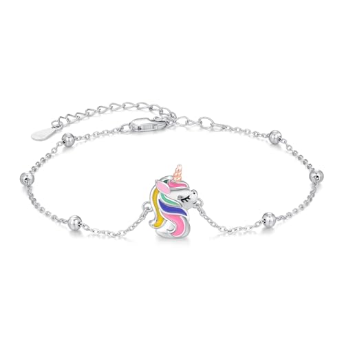 MEDWISE Einhorn Armband S925 Sterling Silber Verstellbar 7+2' Armbändchen Tiere Schmuck für Damen Mädchen Daughter Fußkettchen Geburtstags Geschenke von MEDWISE