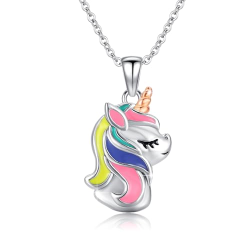 MEDWISE Einhorn Kette Mädchen 925 Sterling Silber Einhorn Kette Anhänger Kinder Tiere Kette Einhorn Schmuck für Mädchen Frauen Kinder Tochter Geburtstag Geschenk von MEDWISE