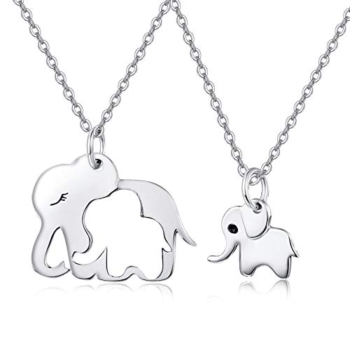 MEDWISE Elefant Halskette 925 Sterling Silber Mutter Kind Set kette Elefant Anhänger Schmuck Geschenke für Mutter Frauen Mama Tochter（2 pcs） von MEDWISE