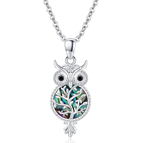 Eule Kette 925 Sterling Silber Lebensbaum Kette Baum des Lebens Halskette Abalone Muschel Halskette Eule Lebensbaum Schmuck für Mutter Mama Ehefrau Frauen Tochter Mädchen Frau Freundin Geschenk von MEDWISE