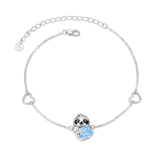 MEDWISE Faultier Armband Mädchen 925 Sterling Silber Faultier Armbänder mit Blaue Herz Zirkonia Verstellbar Armbändchen Tier Faultier Schmuck für Damen Frauen Mädchen Mama Geburtstagsgeschenk von MEDWISE