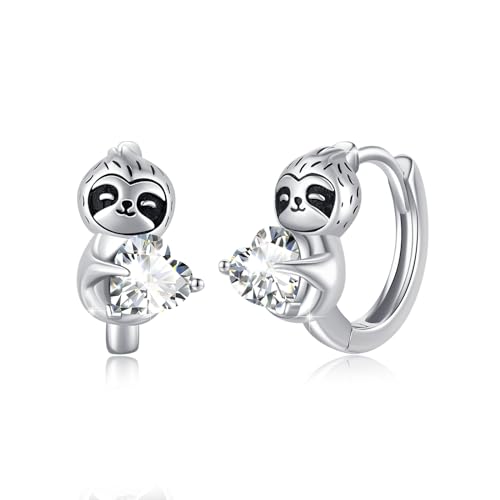 MEDWISE Faultier Creolen 925 Sterling Silber Ohrringe Mit Weiß Herz Zirkonia Tier Schmuck Hypoallergener Geschenke Für Frauen Mädchen Kinder Tochter Damen von MEDWISE