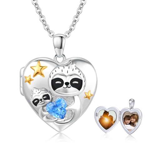 MEDWISE Faultier Kette mit Bild 925 Sterling Silber Faultier Ketten Anhänger Foto Medaillon Stern Amulett Medallion Öffnen Personalisiert Schmuck für Damen Mädchen Kinder Tochter Kinder Weihnachts von MEDWISE